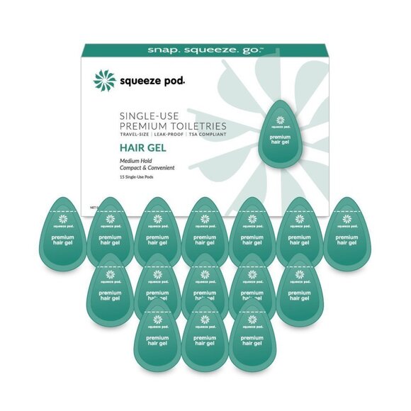Squeeze Pod Travel Hair Gel - 15 Single Use Pods - Leak Proof, TSA Approved - Picture 1 of 2